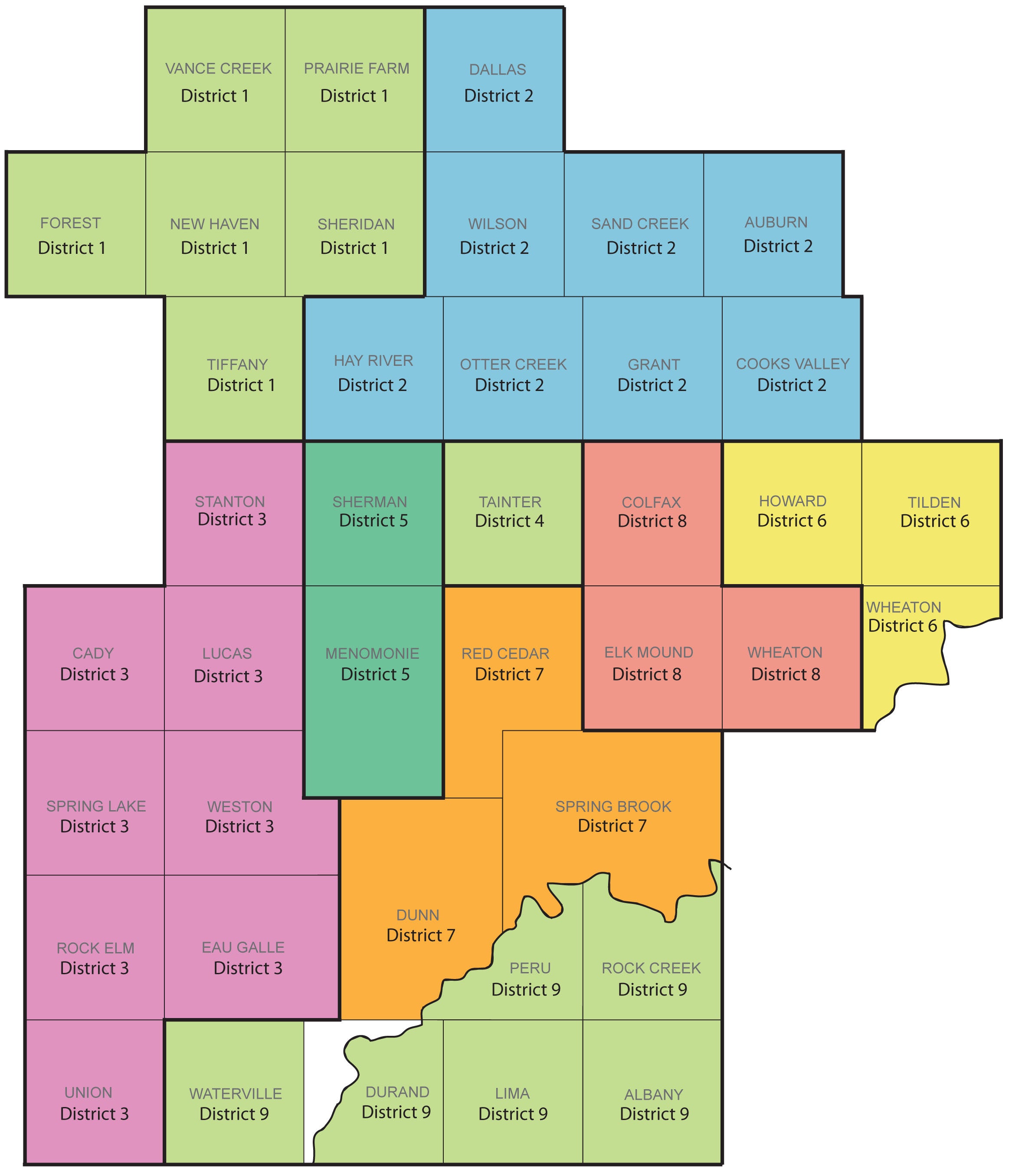 Map of the Districts in Dunn County